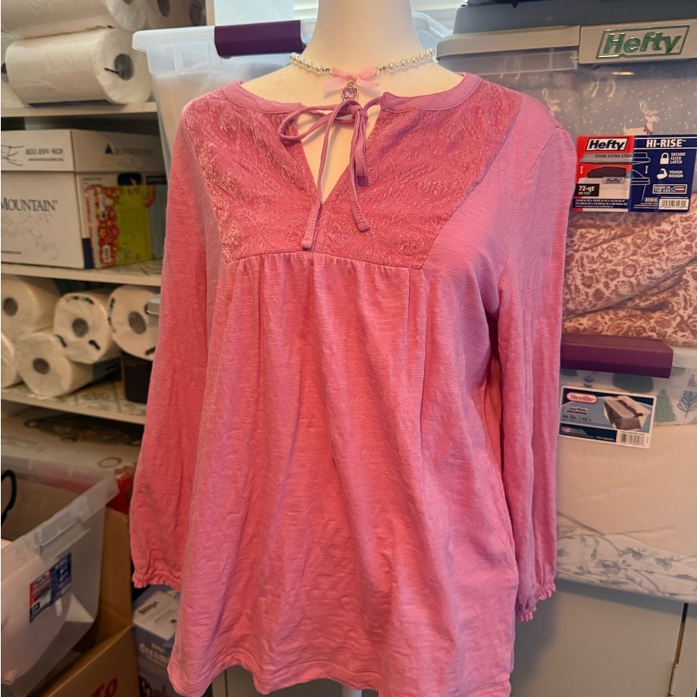 Style & Co. Pink Long Sleeve Bib Collar Tunic